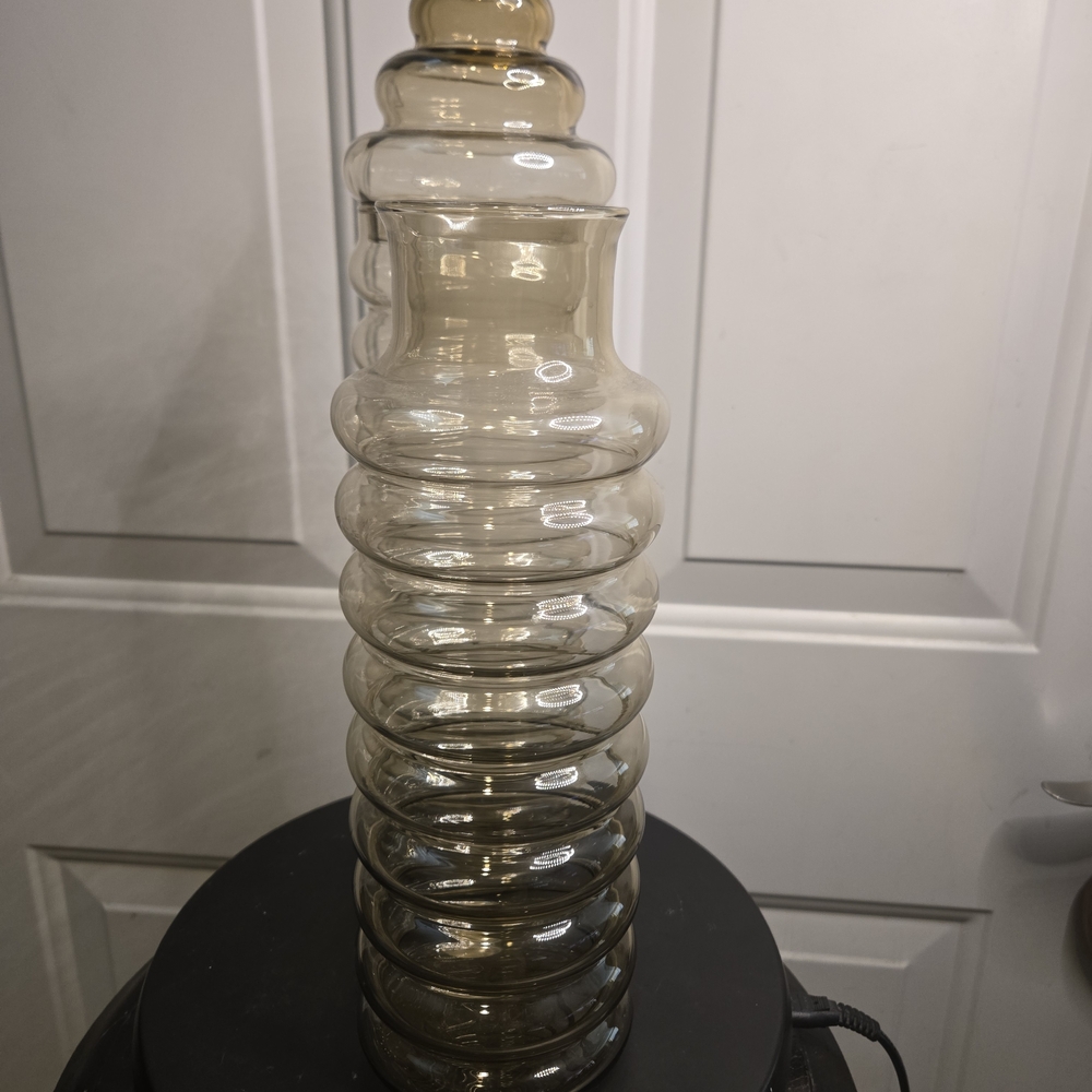 Holmegaard Primula Smoke Glass Lidded Apothecary Jar Spiral Vase Set Of 2 - Picture 4 of 15